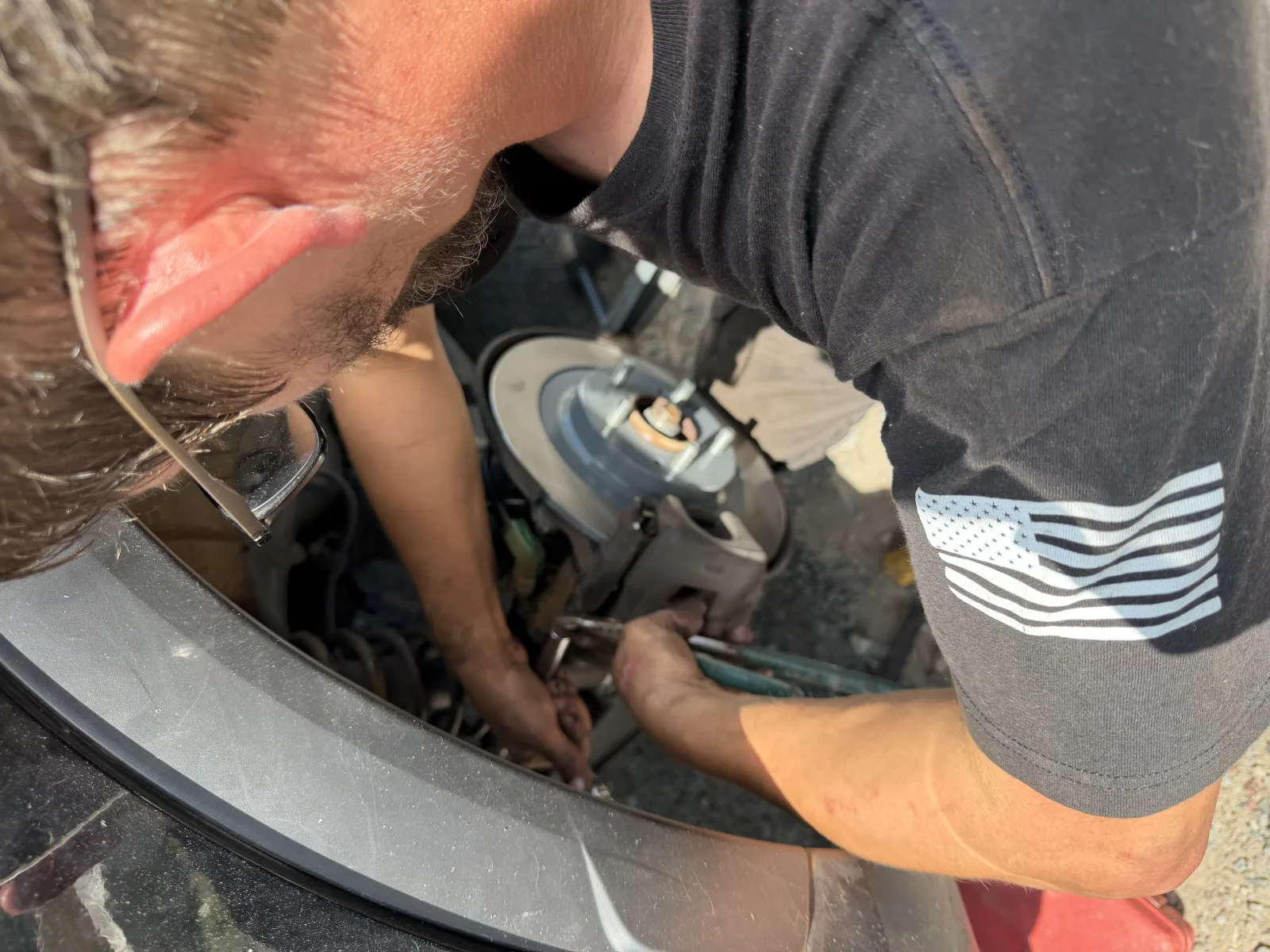 Pete working directly on a customer brake system