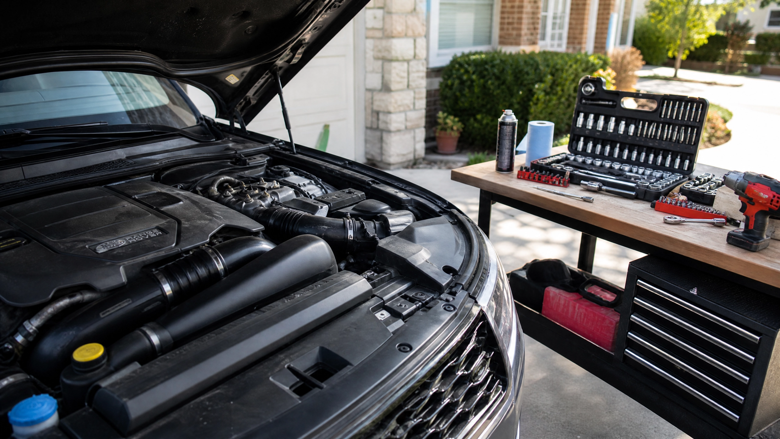 Mobile mechanic service setup beside a vehicle