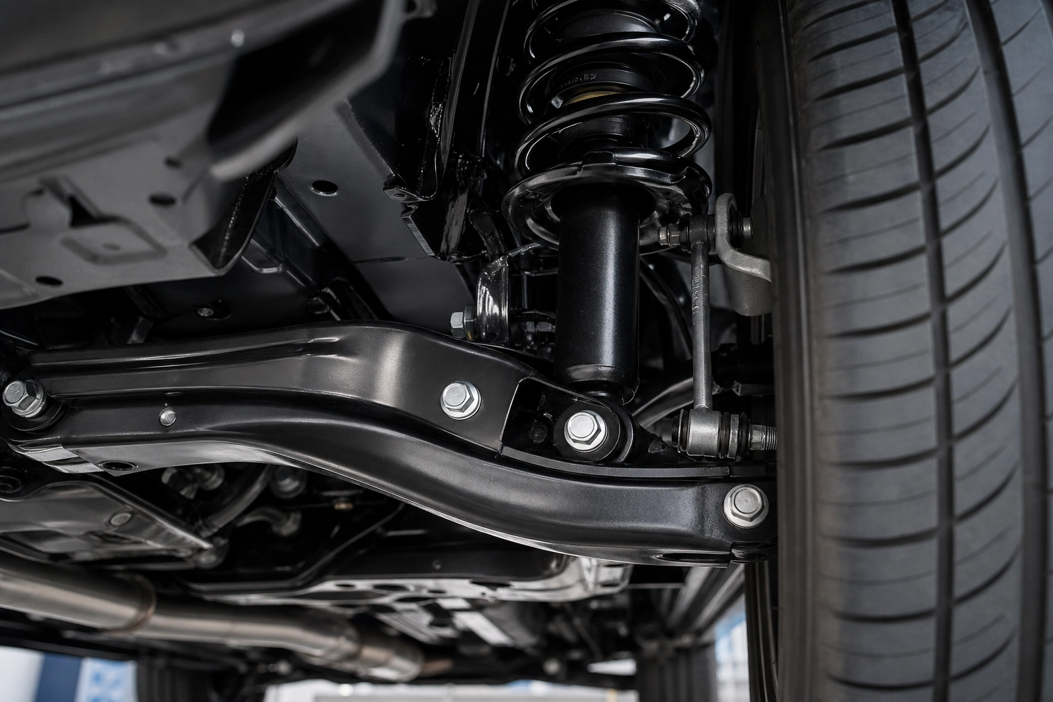 Vehicle suspension assembly closeup